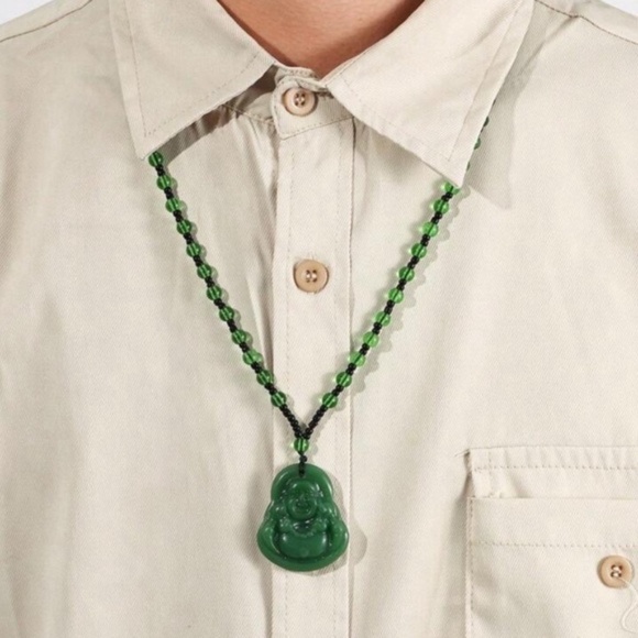 JADE Green Hand Carved Maitreya Buddah Pendant Necklace - Picture 2 of 4